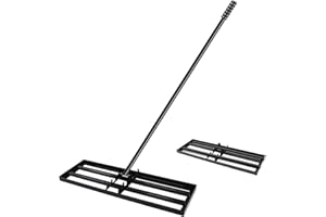 MaxEarn Râteau de nivellement de pelouse, 75 x 25 cm, râteau de nivellement en métal avec longue poignée réglable de 180 cm, outil de pelouse pour herbe, terrain de golf, jardin, sol de niveau, noir
