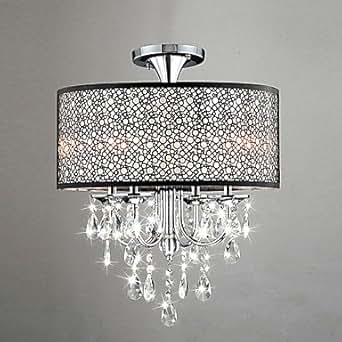 60W Modern Drum Deckenleuchte mit 4 Leuchten und Kristall-Perlen