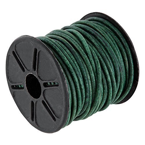 AURORIS - 10m Rolle Premium Lederband rund - Ø 2mm - antik-smaragdgrün