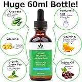 Hyaluronic Acid Face Serum - 60ML-DOUBLE SIZE BOTTLE - Jojoba Oil, Green Tea, Al