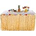 Produktbild Pawaca Hawaiian Luau Grass Tisch Rock, 1 Stück 9ft Tropical Hawaiian Party Dekoration Tisch Rock mit Hibiskusblüten für Garten, Strand, Tiki, Pool, Geburtstagsfeier, Luau und Sommer
