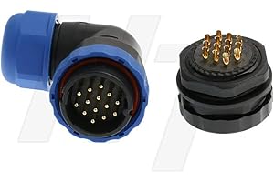 HANGTON CONNECT HangTon HE29 - Conector impermeable de 14 pines roscado exterior industrial eléctrico circular macho hembra ángulo recto cable enchufe + panel de enchufe