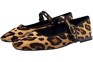 BAISOILIHA Mujeres Retro Leopard Ballet Flats Hebilla Strap Mary Jane Flats Ballerina Zapatos Punta Redonda Zapatos Tipo Ballet Zapatos