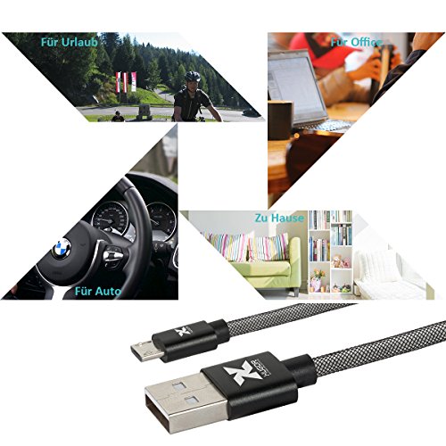 XUGOR Micro USB Kabel [2.4A-Strom Schnellaufladen] vernetzte Angelleine Nylon Ladekabel fÃ¼r Android Smartphones Samsung Galaxy, Huawei, Sony, HTC, Nokia, Kindle usw. [1.0m, 2-StÃ¼ck, Metallstecker]