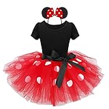Adorable bebé niñas Minnie princesa vestido con una Diadema de orejas. Falda de 6 capas: la primera capa con lunares blancos, las otras cinco capas de malla