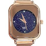 good01 Exquisite Armbanduhr Chic, rechteckig, Sternen-Zifferblatt, magnetische Schnalle, Mesh-Armband, Quarz-Armbanduhr für Frauen, Rose Gold