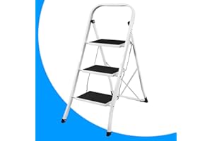 AUTOFU 3 Steps Ladder Folding Stepladder Lightweight Step Stool with Non-Slip Safety Rails Work Platform, Perfect for Home, Office, Warehouse