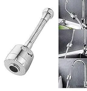 SAMEZONE Kitchen Stainless Steel Flexible 360 Degree Rotating 2 Modes Water Saving Faucet turbo flex for Sink Sprayer 360 Degree Faucet Sprayer Head Attachment Moveable Kitchen Faucet Aerator Sink Tap (Medium Size, Silver)