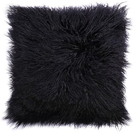 Cinoyoni Home Decorative Mongolian Faux Fur Pillow Cover Cushion Case Natural Color (24"x24", Black)