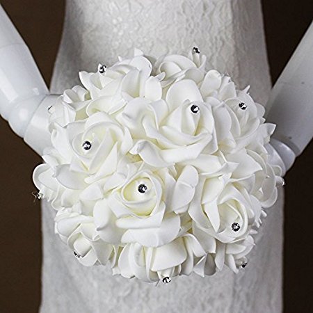 StillCool® shifashionshop Romantische Hochzeit Bunte Künstliche Blumenstrauß der Braut (18cm*24cm, Cremeweiß) - 3