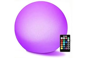 Mr.Go 10" LED Boule Lampe Changement de Couleur Lampe d'ambiance Sphère Lumineux avec Télécommande, 16 Couleurs, Dimmable, Imperméable Jardin Orbe Rechargeable Veilleuse pour Intérieur Extérieur Décor
