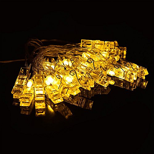 40 LED Foto Clips Lichterketten ,Stimmungsbeleuchtung Dekoration ,Dauerlicht Weihnachtsbeleuchtung Sternenlicht Licht Wanddekoration Licht für hängende Fotos Gemälde Bilder Karte und Memos, 16,4 Füße(5m), USB Powered, warmes Weiß - 5