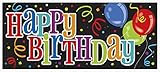 Pared Banner características brillantes globos de fiesta, confeti y serpentinas formas con colorido texto "Happy Birthday"