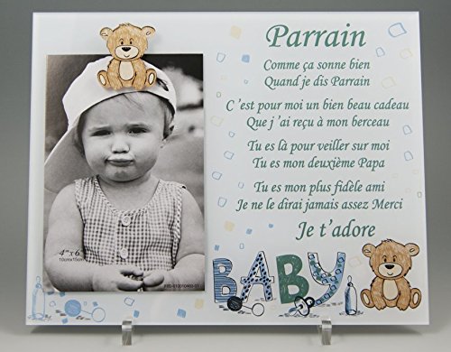 Cadre Photo - modèle Bleu pour Parrain - (Cadeau Parrain Marraine Baptême & Communion)