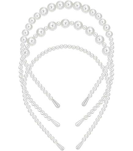 Confezione Da 4 Cerchietti Per Capelli Con Perle Bianche - Fasce Elastiche E Morbide Per Sposa, Ragazze, Feste E Matrimoni