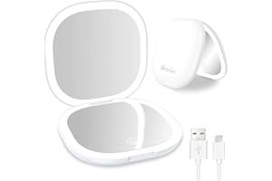 wobsion Miroir de Voyage avec Lumière LED, Rechargeable 1x/10x Miroir Grossissant Compact de Poche, Miroir Double à Main avec Lumière pour Sac à Main, Sac à Main-Blanc