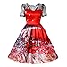 Produktbild Soupliebe Weihnachten Frauen Kurzarm Spitze Patchwork Druck Vintage Kleid Partykleid Abendkleider Cocktailkleid Partykleider Blusenkleid