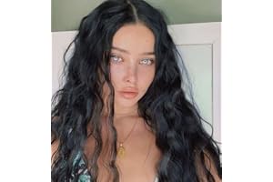 VEBONNY Perücken für schwarze Frauen Kunsthaar Schwarze Perücken Natürlich Aussehende Lockige Schwarze Lace Front Perücken 24 Zoll Mittelscheitel Hitzebeständig VEBONNY-058