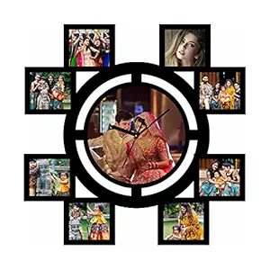 MUKESH HANDICRAFTS Clock Personalized/Personalise 9 Photo Frame for Gifts in Creative Wooden Frame |Gifting Frame for All Occasions| (Black, 18x18 inches)