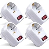 EXTRASTAR Schuko Adapter with Switch and Sockets, Child Protection, Flame Retardant, 3680W, 16A, White, 4PCS