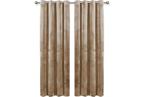 Oxford Homeware Beige Blackout Curtains 90x90 for Bedroom – Crushed Velvet Eyelet Curtains Thermal Insulated + 2 Tie Backs (228cm x 228cm)