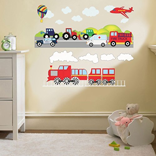 Shopisfy Children's Toddlers Self Adhesive Vinyl Wall Stickers Nursery Décor Decal Art - Transport