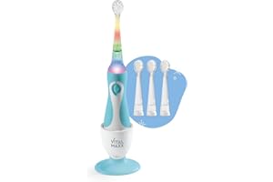 VITALmaxx Spazzolino elettrico per bambini | Extra delicato a partire da 6 mesi, incluse 3 spazzole di ricambio con setole morbide | Spazzolino per bambini con luce LED e timer intelligente | Blu