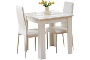 Rainbow Tree Modern 3 Piece Dining Room Table and Chairs Set, Wooden Square Table with 2 Chairs for Small Space Apartment Space Saving (White Table+2 White Argyle Velvet Chair)