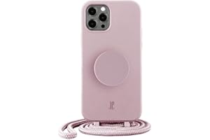JE JUST ELEGANCE PopSockets x Just Elegance iPhone Hülle - Necklace Case - Handyhülle kompatibel mit iPhone 12 und 12 Pro 6,1" - iPhone Schutzhülle mit Abnehmbarer Kordel und Fingerhalter (Rose Breath)