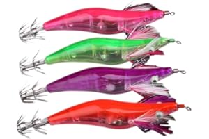 FOXCUP Fishing Lure - Pack for 4 10.5cm Shrimp Flashing LED Light Squid Jig Fishing Lure Prawn Tackle Hook .NOPEILVI