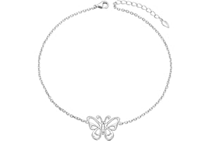 Flyow S925 Sterling Silver Evil Eye Hamsa Hand/Butterfly/Cross/Celtic Knot/Infinity/Heart Anklets for Women Girls, Adjustable 9 10 11 Inches Foot Chain Jewelry