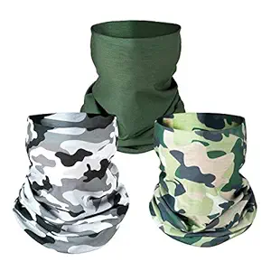 PAMASE 3 Pcs Camo Hunting Face Shield Mask, Camouflage Microfiber Sun UV Dust Wind Protection Bandana Face Neck Gaiter Headwear for Motorcycle Hiking Cycling Ski Snowboard Fishing Running Workout