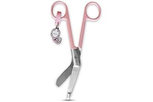 JJ LMS Ciseaux infirmières - ciseaux bout émoussé - infirmiere accessoires - acier inoxydable - materiel infirmiere - design - porte-clés distinctif (Rose)