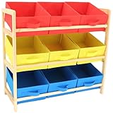 Hartleys 3 Tier Storage Unit with 9 Canvas Bins - Yellow, Blue & Red
