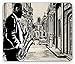 Produktbild Jazz Mouse Pad, Scribbled Sketched Illustration of Saxophone Performer in Cuba Streets, Standard Size Rectangle Non-Slip Rubber Mousepad, Black White Beige