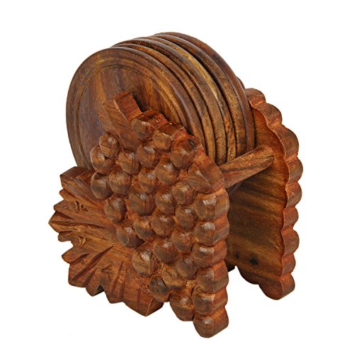 icrafts Palisander grapers geformte Holz Untersetzer-Set mit 4 Runde handgefertigt Tisch Untersetzer & Dekorativer Holz Halterung für Tee Tassen Kaffee Becher Bier Dosen Bar Trinkgläsern Wasser Glas - 2