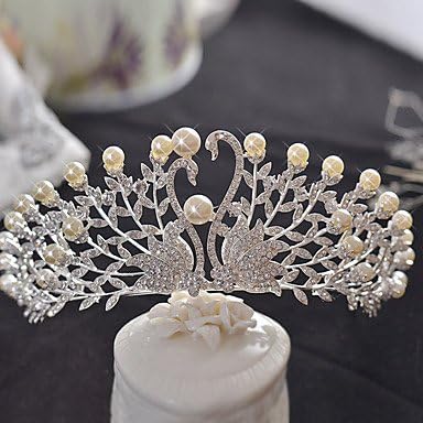 Bride's Swan Rhinestone Imitation Pearl Wedding Hair Accessories Crown Tiaras Headpiece 1 Pieces