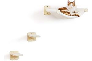 FUKUMARU Cat Wall Hammock with Two Steps Set, Modern Cat Climbing Shelves Furniture, Kitty Bed with Thickened Fabric for Sleep, Climb and Play