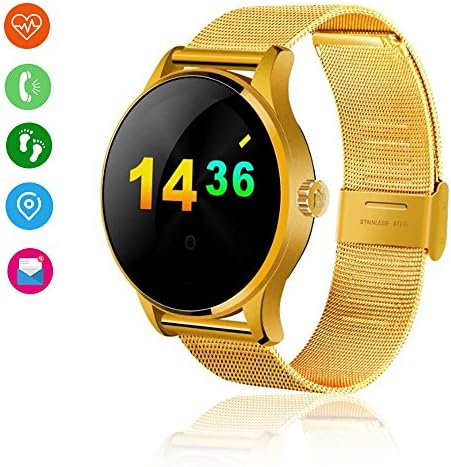 RimeU Smartwatch with 1.22 Inch Large HD IPS Colorful Touch Screen Activity Fitness Tracker Bluetooth Sports Bracelet IP54 Waterproof Pedometer Heart Rate Sleep Monitor Alarm StopWatch Remote Control Music and Camera Wristwatch for Android iOS Samsung LG Xiaomi Moto iPhone Gift for Women Men Friends Kids Parents