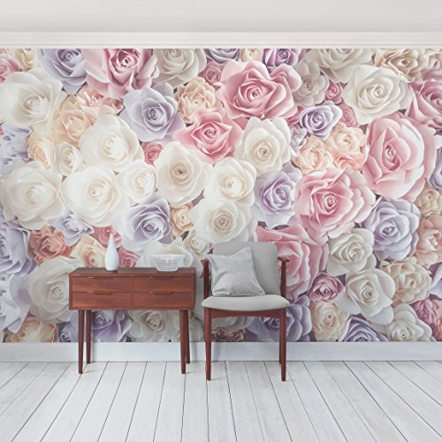 Vliestapete - Pastell Paper Art Rosen - Fototapete Breit Vlies Tapete Wandtapete Wandbild Foto 3D Fototapete, Größe HxB: 255cm x 384cm