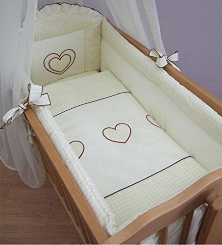 Baby All Round Crib Bumper 260cm Long Covers 4 Sides of Cradle 90x40cm Embroidery ("Heart" - Cream)