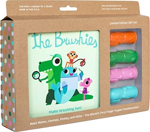The Brushies Baby and Toddler Silicone Puppet Toothbrush and story book with all characters