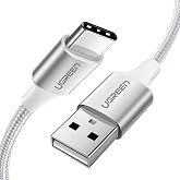 Ugreen &Ouml;rg&uuml;l&uuml; USB Type-C Şarj ve Data Kablosu, Beyaz, 25 CM