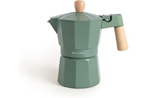 CREATE / THERA MOKA RETRO/Cafetera italiana sin adaptador para inducción verde sage/Capacidad de 6 tazas, aluminio, 350 ml, válvula de seguridad, apta para gas, cocina eléctrica o vitro