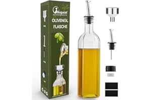 Bugucat Bouteille Huile Olive 1PCS,Distributeur d'huile d'olive en Verre, Bouteille Huile Olive et Vinaigre avec Bec Verseur sans Goutte, Distributeur Bouteille Huile,pour BBQ Cuisine Salade,500ML