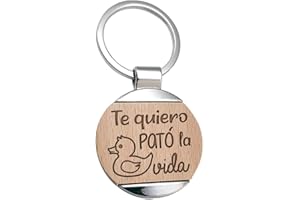 Planetacase - Llavero Te Quiero Pato La Vida - Frase de Amor - Personalizable - Regalo para Pareja, Novios, Amigos - Madera de Haya, 40 mm, Algodón