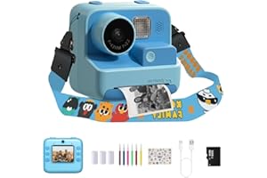 GENERIC Kids Kam The OG Instant Print Camera, 48MP Kids Digital Camera for Girls Boys Birthday with 32GB TF Card, 3 Rolls of Printing Paper, 6 Colour Pens (Blue)