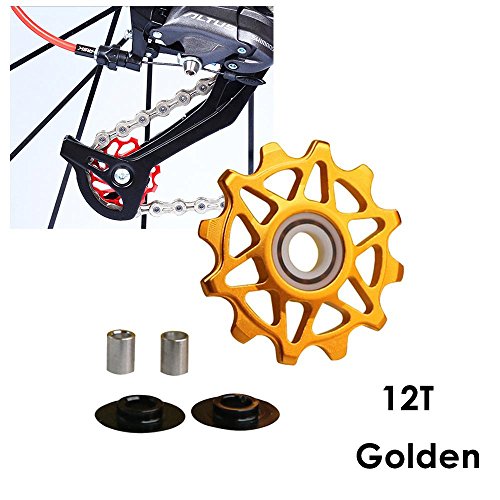 Preisvergleich Produktbild AOLVO Mountain Bike Schaltwerk Riemenscheibe langlebiges Aluminium versiegelt Keramik Fahrrad Lager für Mountain Bike und Road Fahrrad, 11T / 12T 12t Gold