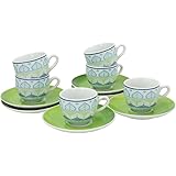 Tognana OM085015456 Set 6 Tazze Caffè Olimpia Ginger, Porcellana, Verde / Azzurro, 7 x 7x7 cm, 12 Unità