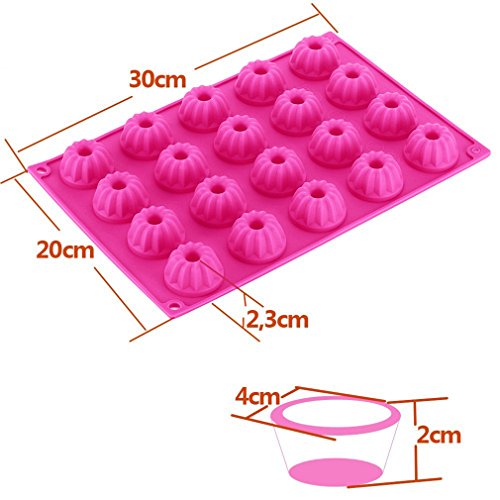HENGSONG 20er Mini Gugelhupf Backform Silikon Gugelhupfform 30x20x2.3cm, Rosa - 2